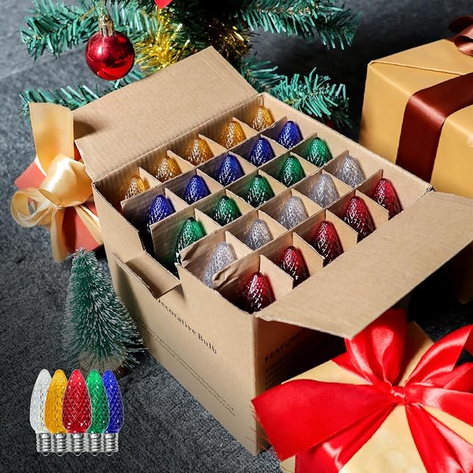50 Pack Multicolor C9 LED Christmas Lights Replacement Bulbs, Shatterproof & Waterproof Plastic C9 Led Bulbs for Outdoor String Lights, E17 Base, 0.6W Equivalent to 7W, 50lm Holiday Decoration