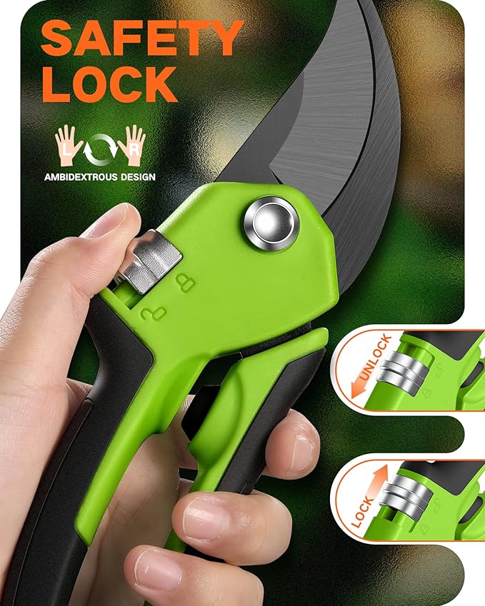 Pruning Shears for Gardening - 8.5 Garden Clippers with SK5 Blade, Stepless Adjustable Handle for All Hand, Ergonomic Bypass Plant Pruners Scissors for Heavy Duty Branch Bush Rose Tool