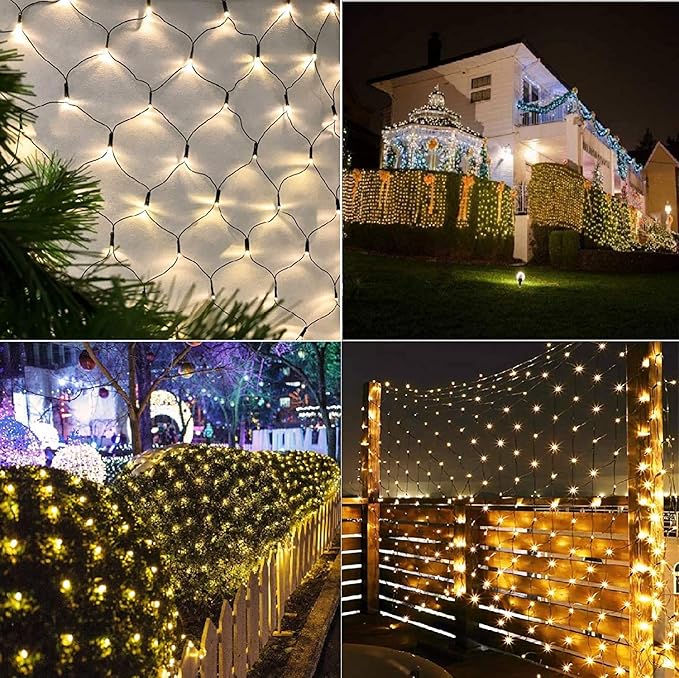 Joomer Color Changing Christmas Net Lights, 12ft x 5ft 360 Bush Mesh LED Lights Connectable, Timer, Waterproof for Bushes, Garden, Outdoor Christmas Decorations (Green Wire -Warm White to Multicolor)