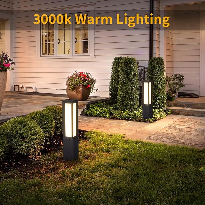 Solar Landscape Path Light, 32 Inches Modern Outdoor Bollard Lighting, Aluminum 3W 350LM Luxury LED Lights for Lawn, Patio, Courtyard and Driveway Decoration