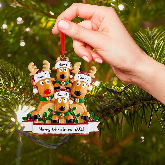 Personalized Christmas Ornaments 2023 Reindeer Family of 2/3/4/5/6/7/8 Deer Custom Christmas Ornaments with Names Customized New Year Keepsake Christmas Tree Decorations（Family of 2）