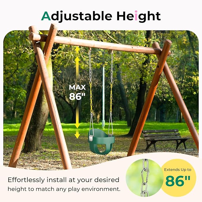 DECORLIFE Toddler Swing, Baby Swing Outdoor ?High Back Full Bucket Swing Set, 330lb Capacity, Safety Design, Plastic-Coated Chains and Quick-Snap Carabiners for Backyard, Playground