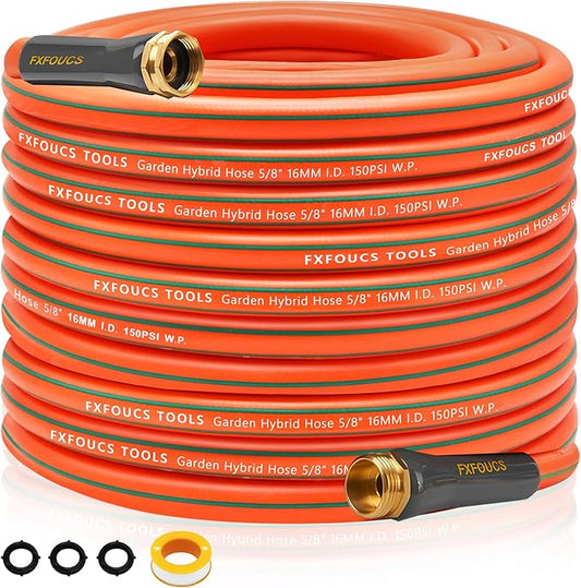 Heavy Duty Garden Hose ? 5/8 Inch Flexible, Lightweight Hybrid Hose with 600 PSI Burst Pressure, Swivel Handle, and Durable Copper Male/Female Fittings (Orange, 100FT)