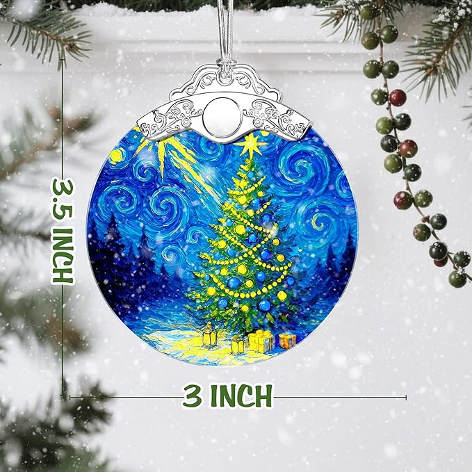 Starry Night Stained Glass Ornament, Christmas Ornaments – Christmas Tree Ornament, Holiday Decor, Xmas Stocking Stuffers, Gift Idea, Gifts for Art Lover, Coworker, Friend, and Family - Xmas Tree