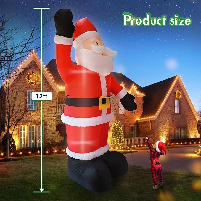 DearSun 12FT H Christmas Inflatable Santa Claus Blow up Christmas Santa Outdoor Decorations Outer Decor Large Party Yard Decoration