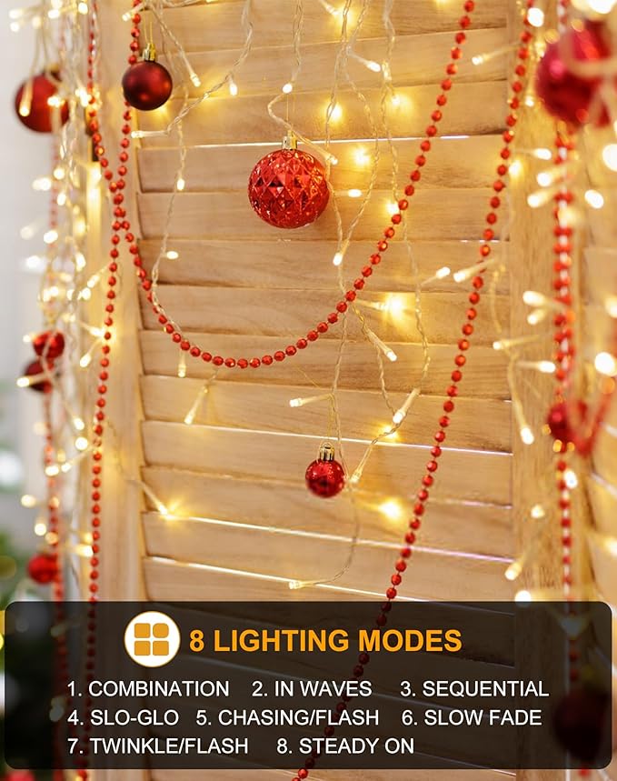Christmas Icicle Lights for Outside 1000 LED 98FT with 160 Drops, Warm White Waterproof Fairy String Lights for Roof/Gutter/Wedding, 8 Modes & Remote, Timer, Energy-Efficient Holiday Decorations