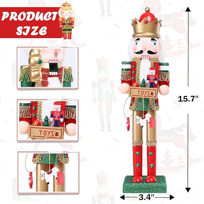 Christmas Nutcracker Decoration - 15 Inch Wooden Soldier Figure Collectible Ornament for Table Desktop Home Christmas Decor Xmas Indoor Decor Red