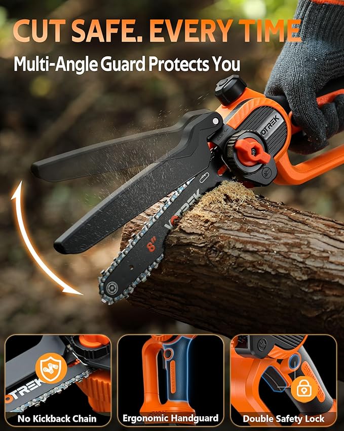 Unique Gift for Men: Mini Chainsaw Cordless 8 inch & 6 inch, Powerful & Safe Electric Handheld Chain Saw with 2 Batteries, Ultimate Garden Gift for Dad, Husband, Father, Christmas & Birthdays