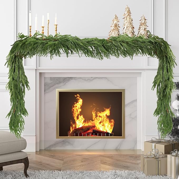 1 Pcs 6 Ft Artificial Norfolk Pine Garlands, Real Touch Christmas Pine Garland, Green Artificial Greenery Garland for Table, Mantle, Wall, Indoor, Outdoor Christmas Decorations