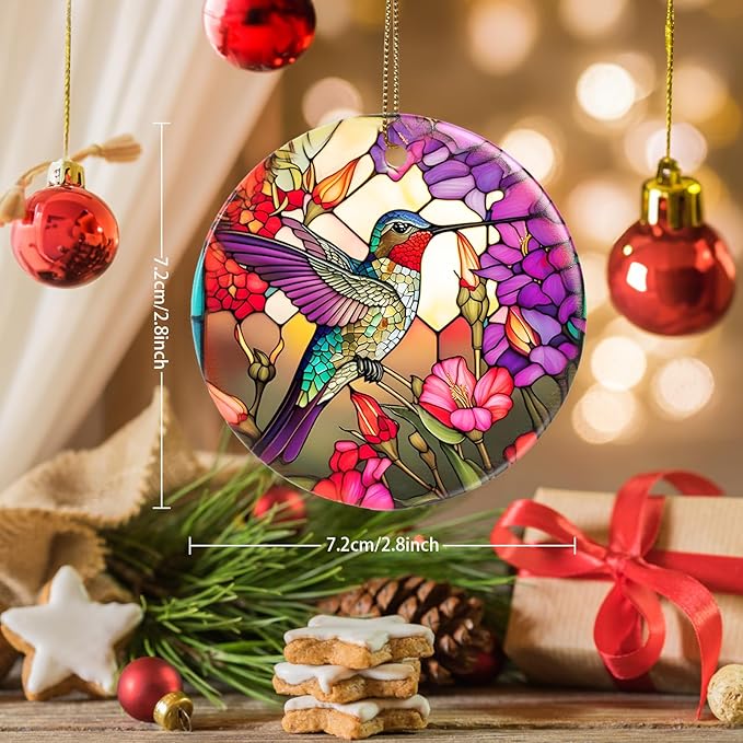 Hummingbird Christmas Ornament - Ceramic Keepsake Gift for Christmas Tree - Ornaments for Hummingbird Lovers