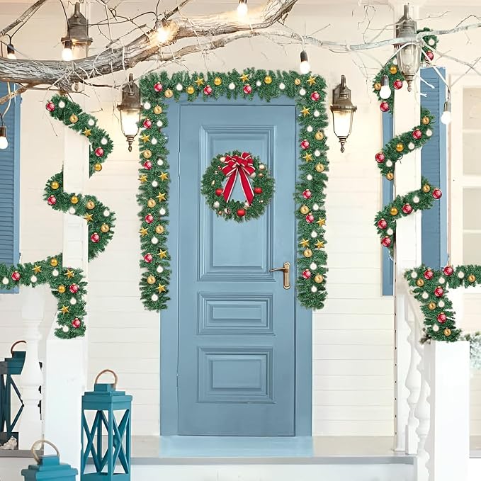 Incbruce 9 FT Artificial Christmas Garland Decorations, Green Pine Needles Garland for Wall, Home Fireplace, Table, Indoor, Outdoor Holiday Christmas Decorations (Pack of 5)
