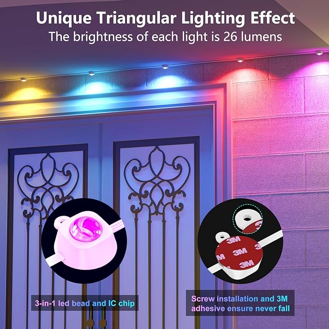 deerdance Permanent Outdoor Lights for House 100ft Smart ICRGB Outside Light Eaves Lights for Christmas All Holiday Decorations Trim Light Year Round String Light Work with Alexa, Google (100ft)
