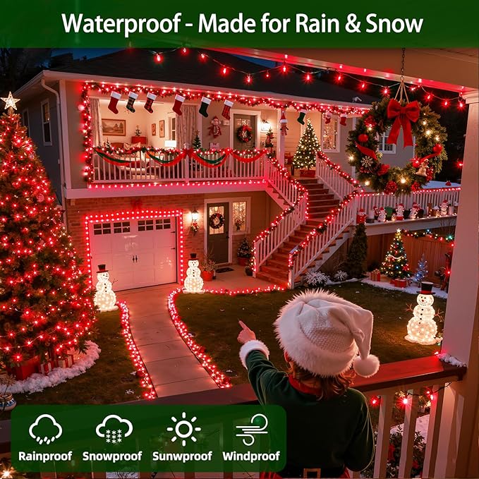 750 LED Chrstmas Lights, 240ft Outdoor Christmas String Lights with 12 Modes, Red LED String Lights with Timer Dimmable Waterproof for Tree Fence Garden Xmas Wedding Party Decor Red
