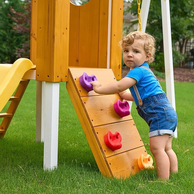 Avenlur Forest Modern Toddler Swing Set: Endless Fun for Ages 18 Months to 4-5 Years - Slide, Rock Wall, Ladder, Clubhouse Fort, Durable Swing - Easy Climbing Handles - Premium Quality!