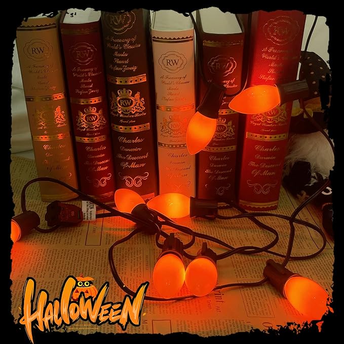 C9 LED Orange Halloween String Lights 25Ft Outdoor Christmas Decorations Lights with 26 LED Shatterproof Orange Bulbs, Hanging Christmas Lights for Outdoor Patio Roofline Backyard Party Garden Lawn