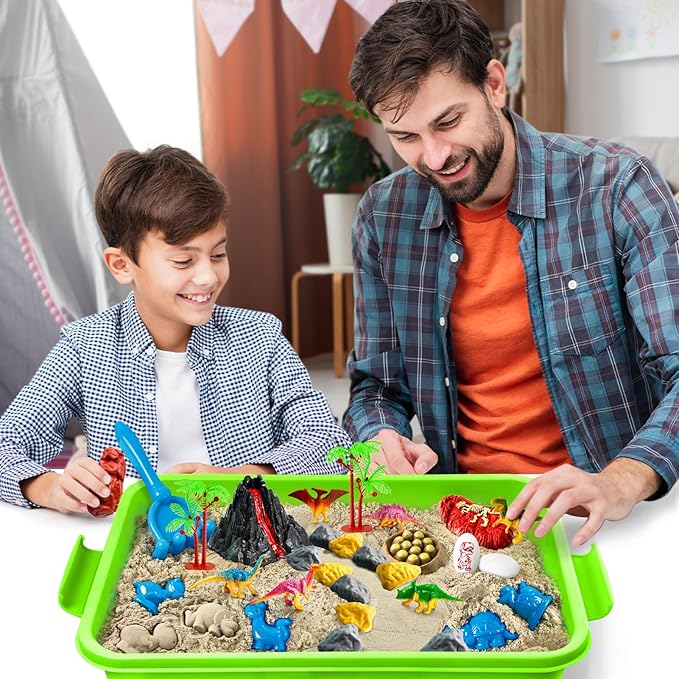 Sensory Bin, Dinosaurs Kit with Sensory Sand, Play Sand Pretend Play Beach Toy, Sandbox for Girls and Boys