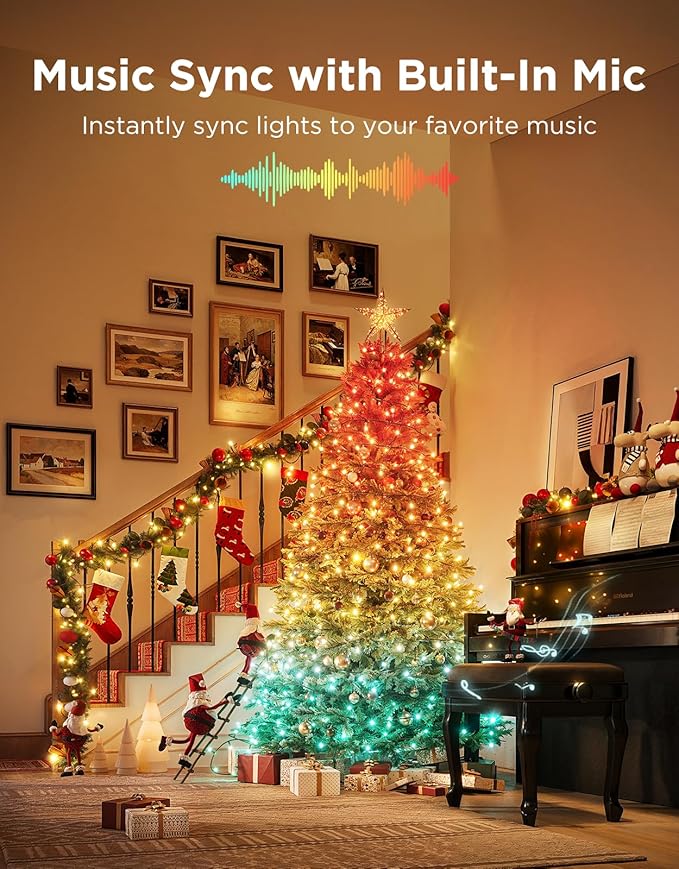 Govee Christmas Sparkle String Lights 99ft, RGBWIC String Lights with 375 Bullet-Head LEDs, App-Controlled, 140+ Scene Modes, Shape Mapping, Music Sync, Works with Alexa, Indoor Holiday Decorations