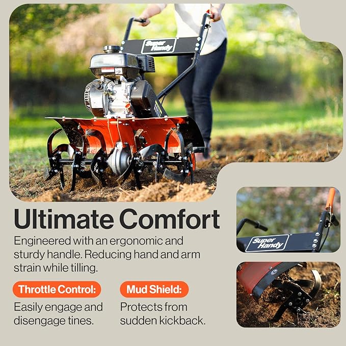 SuperHandy Tiller Cultivator ? 7HP 209cc Engine, Adjustable Tilling Width & Depth, Heavy-Duty Steel Tines for Garden Soil Prep, Landscaping & Weed Removal (Front Tine Tiller)