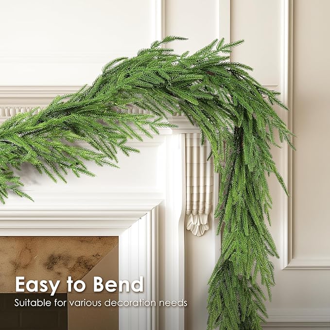 WBHome 2 PCS Real Touch Norfolk Pine Christmas Garland, Winter Greenery Garland for Christmas, Holiday Seasonal Outdoor/Indoor Home Decor