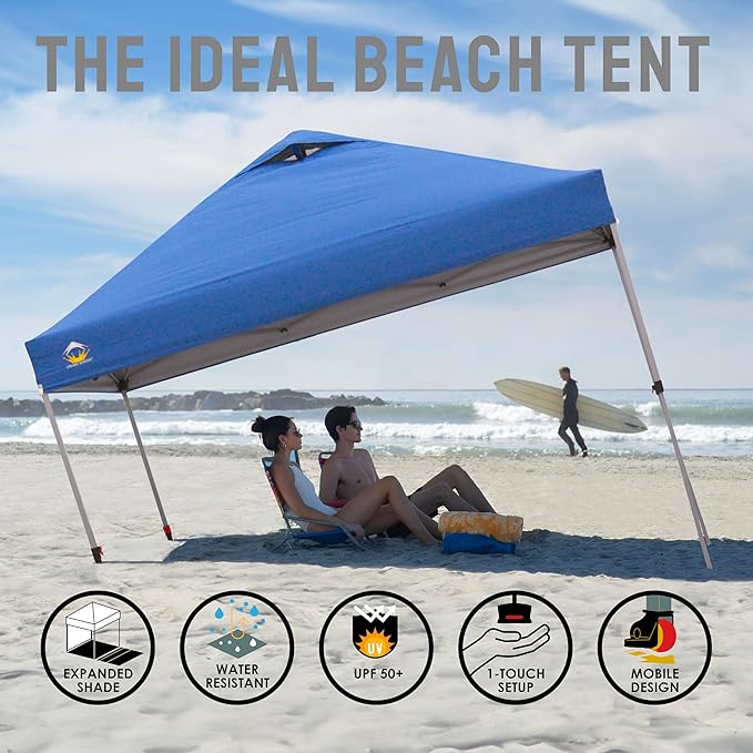 CROWN SHADES 10x10 Pop Up Canopy, Patented Center Lock One Push Tent Canopy, Newly Designed Storage Bag, 8 Stakes, 4 Ropes (10x10, Grey)