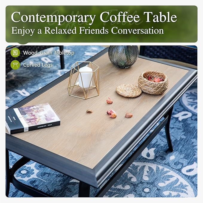 Sophia & William Patio Furniture Set, 5 Piece Metal Outdoor Conversation Set with 3-Seater Outdoor Couch, 2 Sofa Chairs, 1 Loveseat,1 Coffee Table for Outdoor Seating, Backyard, Porch(Grey)