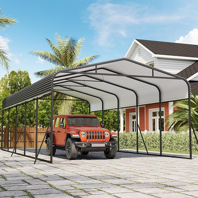 Metal Carport, 13x26 FT Outdoor Carport Canopy with Reinforced Base and Galvanized Steel Roof, Heavy Duty Garage Car Shelter Shade for SUV, Truck, Boats