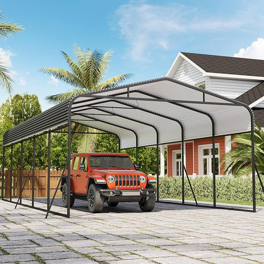 Metal Carport, 13x26 FT Outdoor Carport Canopy with Reinforced Base and Galvanized Steel Roof, Heavy Duty Garage Car Shelter Shade for SUV, Truck, Boats