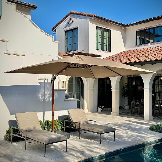 PURPLE LEAF 9' x 12' Double Top Deluxe Rectangle Patio Umbrella - Offset Hanging Cantilever Umbrellas in Heather Beige