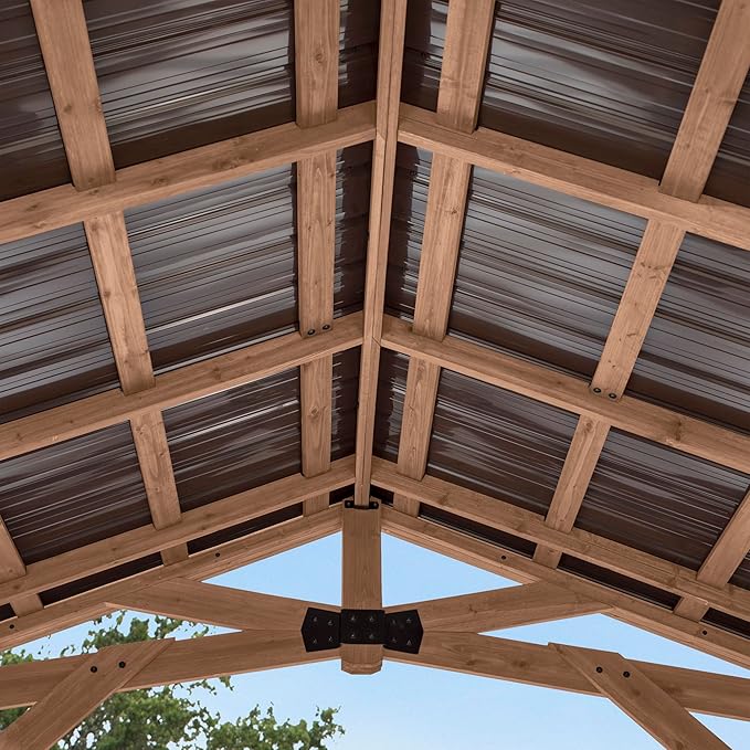 Backyard Discovery Norwood 16 ft. x 12 ft. Cedar Wood Gazebo,Thermal Insulated Steel Roof, Durable, Supports Snow Loads and Wind Speed, Rot Resistant, Backyard, Deck, Garden, Patio Light Brown