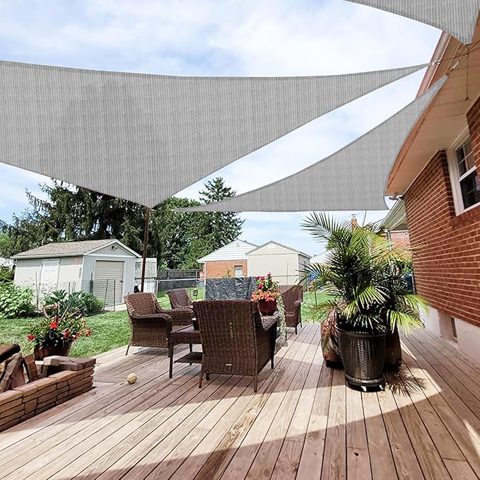 Patio Paradise 8' x 8' x 8' Sun Shade Sail Triangle Canopy Shade Cloth Fabric Sunlight Block Patio Pergola Cover HDPE Deck Awning for Outdoor Backyard Roof Shading, Gray