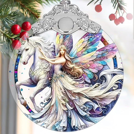 Unicorn and Fairy Stained Glass Christmas Tree Ornaments - Christmas Decoration, 2025 Holiday Decor & Gift Ideas