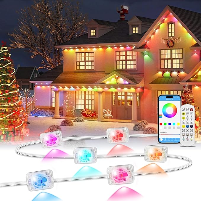 Permanent Outdoor Lights for House, 50ft RGB+IC Smart Outdoor Decor, 50 Scene Modes, App/Remote Control, IP68 Waterproof, House Eave Lights for Halloween, Christmas, Party Decor, House Roof Lighting