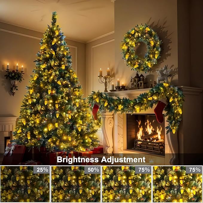 ZAIYW C9 Christmas Lights String, 66ft 100 LED Strawberry String Lights UL Plug C9 String Lights Green Wire Waterproof for Outdoor Roof Eaves Garden Yard Xmas Decor (Warm White)