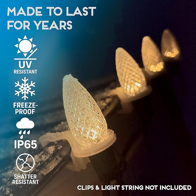 HLO Lighting Set of 500 Sun Warm White C9 Faceted LED Christmas Light Bulbs for Indoor & Outdoor Use | Durable Replacement Bulb