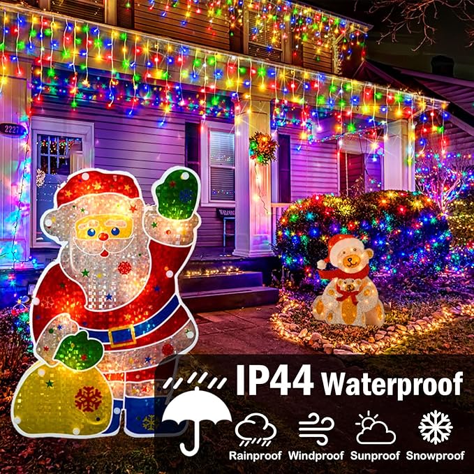 Heceltt Christmas Lights Outdoor, 1280 LED 131FT Ice Lights for Outside, 8 Modes Plug in 240 Drops Ice String Light with Timer Memory Function Hanging Light for Christmas Decor(Multicolor)