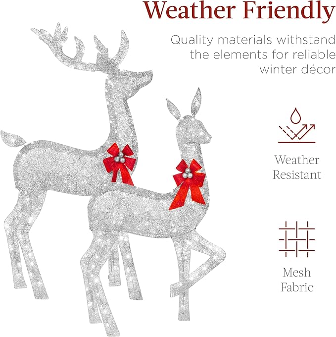 Best Choice Products 6.5ft 3-Piece Large Lighted Christmas Deer Family Set, Outdoor Yard Decoration with 385 LED Lights, Stakes, Zip Ties - Silver