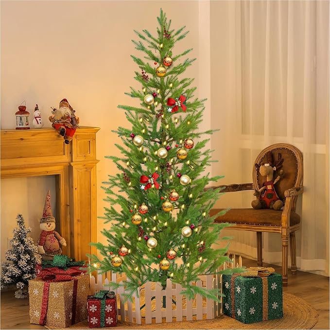 5FT Artificial Norfolk Christmas Tree, Slim Christmas Tree UV Resistant for Outdoor & Indoor Use Holiday Christmas Decor