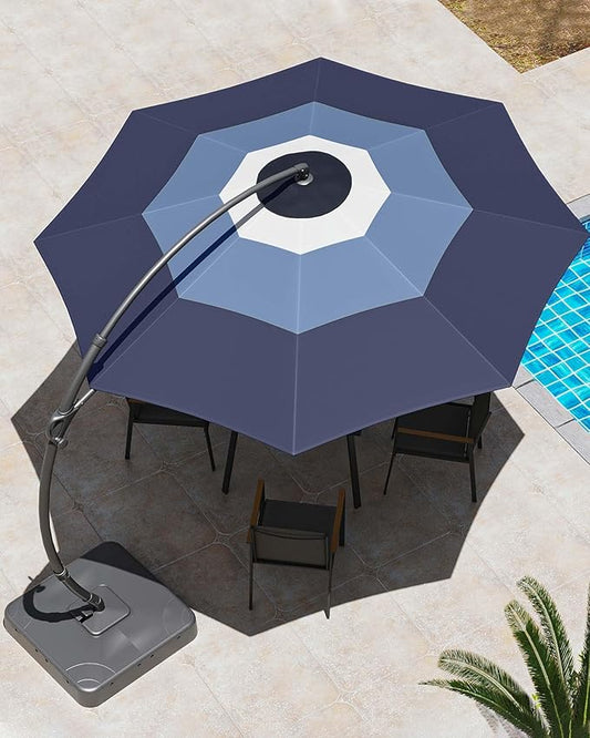 LAUSAINT HOME Outdoor Patio Umbrella, Curvy Cantilever Umbrella, Heavy Duty Offset Hanging Umbrella with 360° Rotation for Market, Pool, Garden, Backyard