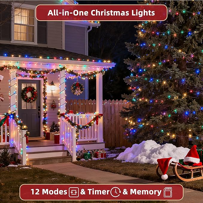 470ft Outdoor Christmas Lights, 1500 LED Super Long String Lights 12 Modes & Timer Memory, Dimmable Outsite Waterproof Light Strings for Xmas Tree Garden Wedding Party Holiday Decorations Multicolor