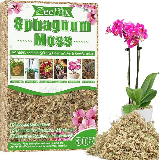 ZeeDix 3 oz Sphagnum Moss for Indoor Plants, Natural Dried Long Fiber Moss for Orchid Repotting, Carnivorous Plants, Succulents, Monstera, Flower & Reptile Terrariums Habitats (Expands to 4 qt)