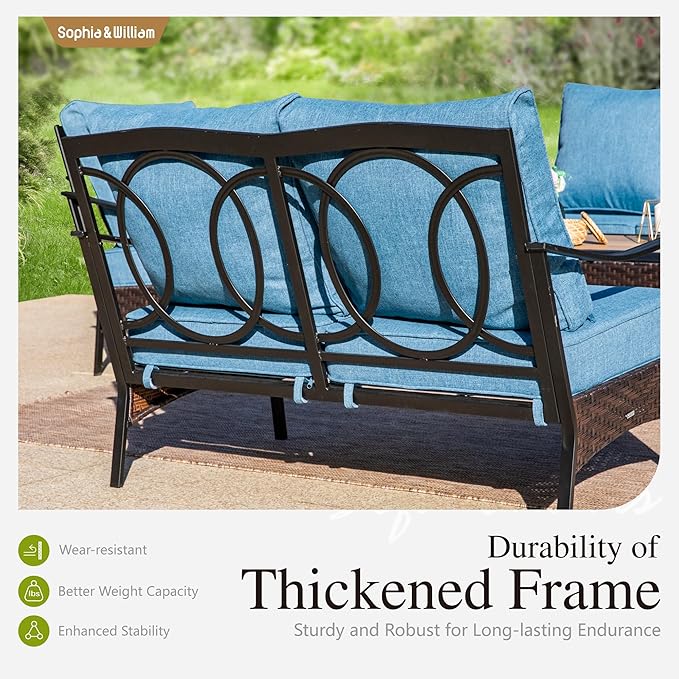 Sophia & William Extra Large Outdoor Patio Sofa Chairs Set 2 PCS Heavy-Duty Porch Furniture with High Back & Deep Seating Area, 5.5" Thicken Cushions for Deck, Lawn, Outside (Navy)