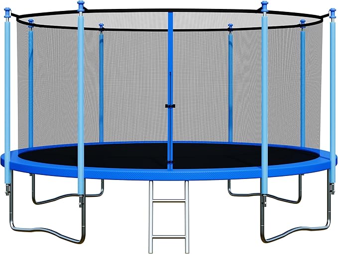 Trampoline Outdoor 12FT 14FT with Enclosure and Ladder, ASTM Approved Recreational Trampoline for Kids and Adults, Anti-Rust Coated Frame