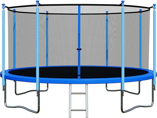 Trampoline Outdoor 12FT 14FT with Enclosure and Ladder, ASTM Approved Recreational Trampoline for Kids and Adults, Anti-Rust Coated Frame