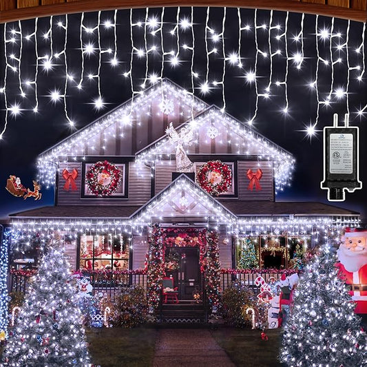 82 FT Outdoor Christmas Lights with 176 Drops, Christmas Decorations Fairy Lights 616 LED 8 Modes, Plug in Waterproof Hanging String Lights for Home Xmas Tree Yard Wedding Party Cool White