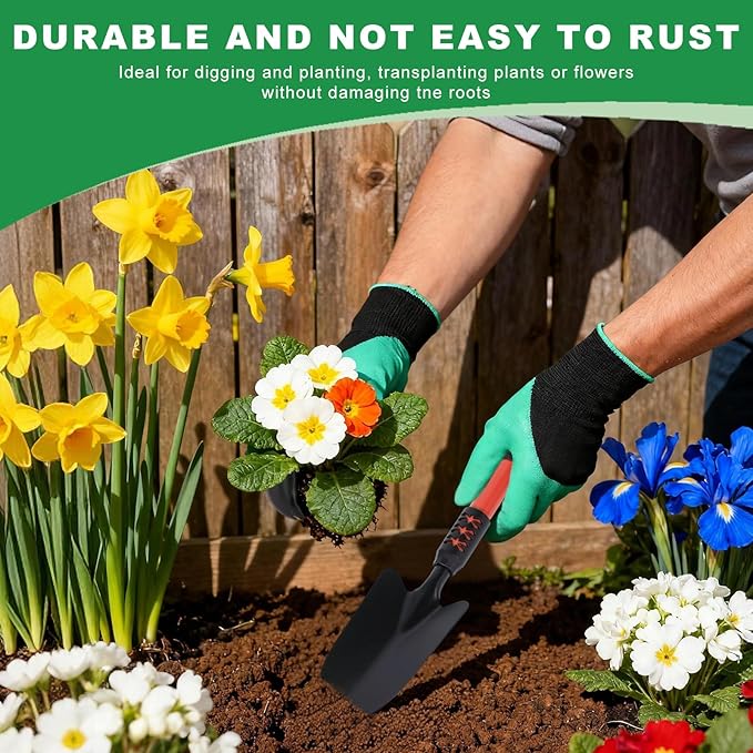 Garden Tool Set, 3Pack Gardening Tools, Stainless Steel Heavy Duty Hand Cultivator, Hoes, Shovel, for Planting Weeding Digging, Gardening Gifts for Women, Red