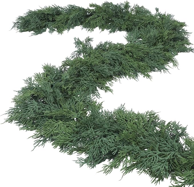 Dingion 2 Pcs 6 ft Christmas Cedar Garland - Artificial Realistic Green Faux Cedar Pine Garland Soft and Thick for Home Table, Mantle, Wall, Door, Indoor & Outdoor Christmas Party Decorations