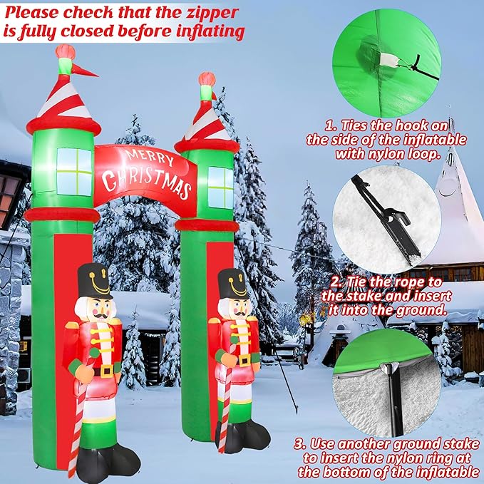 12FT Christmas Inflatables Outdoor, Large Christmas Nutcracker Castle Inflatables Decor, Blow Up Xmas Yard Decorations with 9PCS Built-in LED, Huge Xmas Outdoor Decor for Yard Garden Lawn Archway