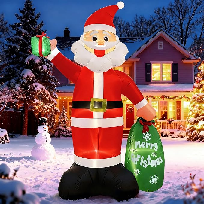 12FT Giant Christmas Inflatable Santa Claus with LED Lights and Gift Bag, Outdoor Blow Up Decorations for Yard, Indoor Holiday Party, Built-in Lights, Weatherproof, Includes Stakes & Sandbags
