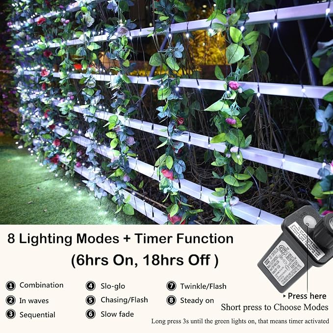 Joomer Christmas Net Lights - 2PACK 12FT x 5FT 360 LED Plug-in Mesh Lights, Waterproof with 8 Modes, Timer, Connectable for Bushes, Trees, Garden, Outdoor Christmas Decor (Green Wire, White)