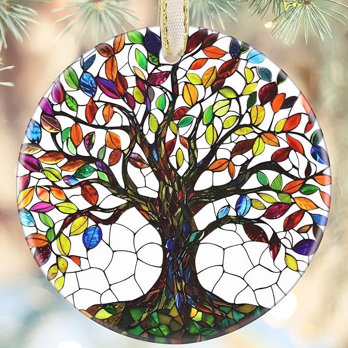 Christmas Ornaments, 3.5 Inch Ceramic Tree of Life Hanging Ornament, Christmas Tree Ornaments, Gifts for Mom, Xmas Gifts, Unique Gift Idea, Perfect for Holiday Party, Tree, Window, Wall Decor